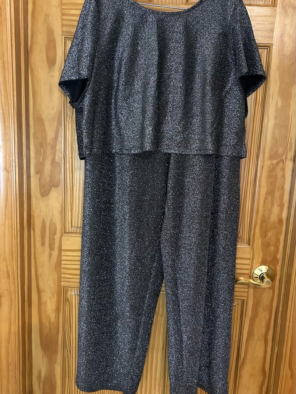 torrid Sparkling Black Metallic 2 piece Pantsuit with cropped top